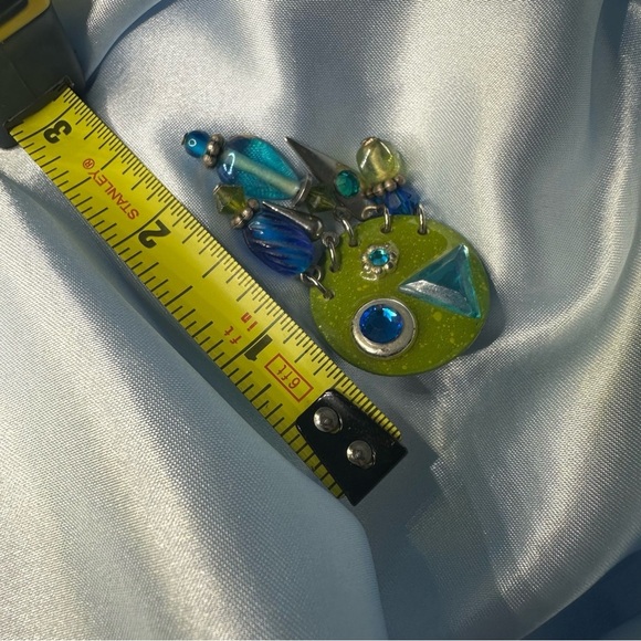 Whimsical Green & Blue Dangle Statement Earrings – Mixed Media Art Jewelry - Picture 10 of 10